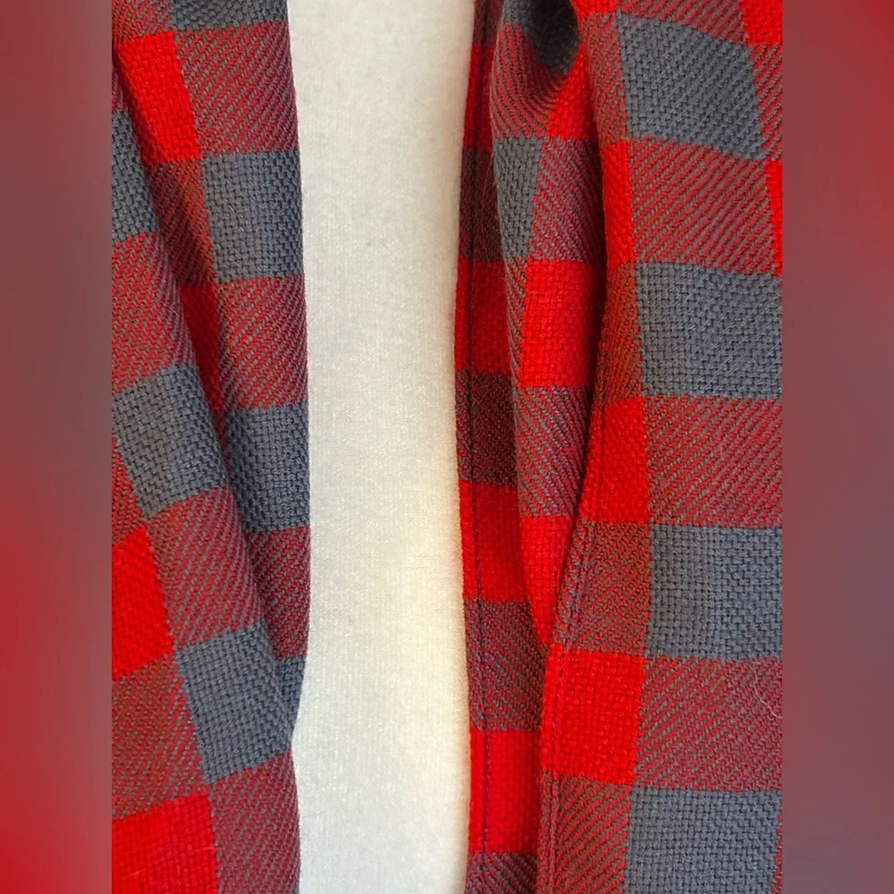 NWT J.Crew Lightweight Wool Blue Red Plaid Scarf Poms 74x27”